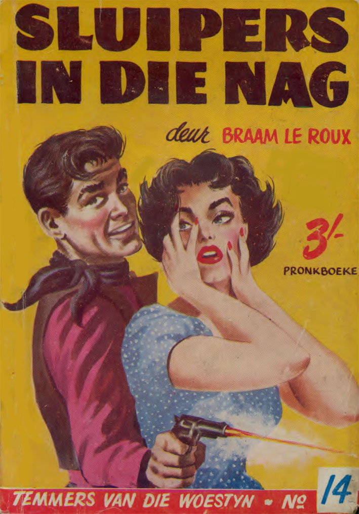 Sluipers in die nag #14 – Braam le Roux | Temmers van die Woestyn - Pronk | Pronk Boeke | Suid-Afrikaanse pulpboek omslag (1955)
